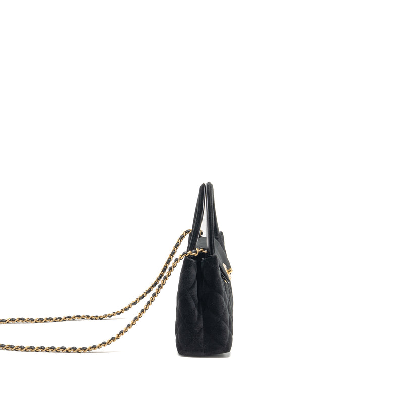 Chanel Mini Kelly Shopping Tote Bag Velvet Black GHW (microchip)
