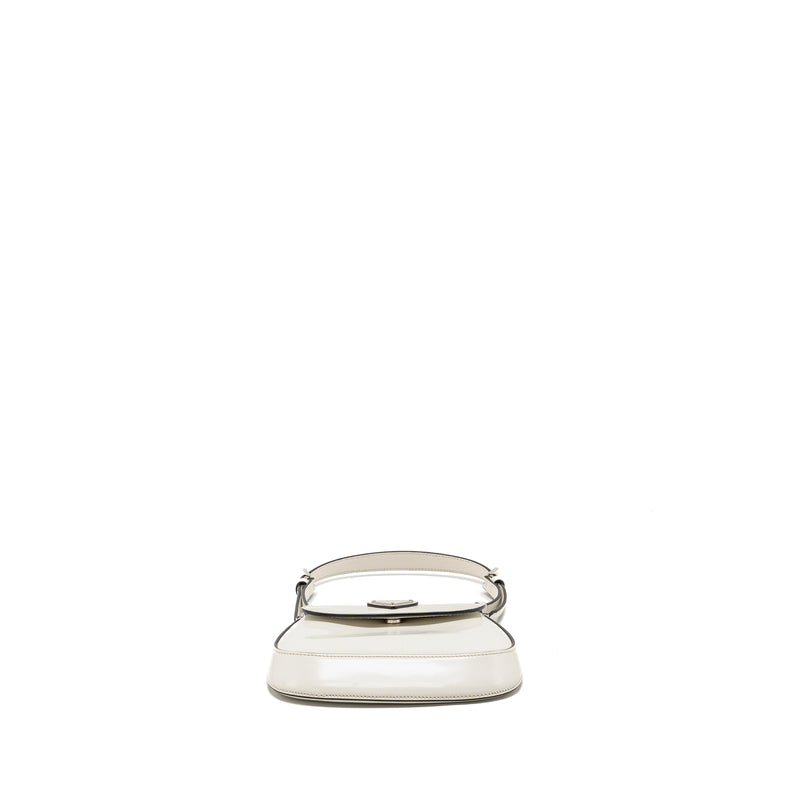 Prada Mini Cleo Shoulder Bag Brushed Leather White SHW