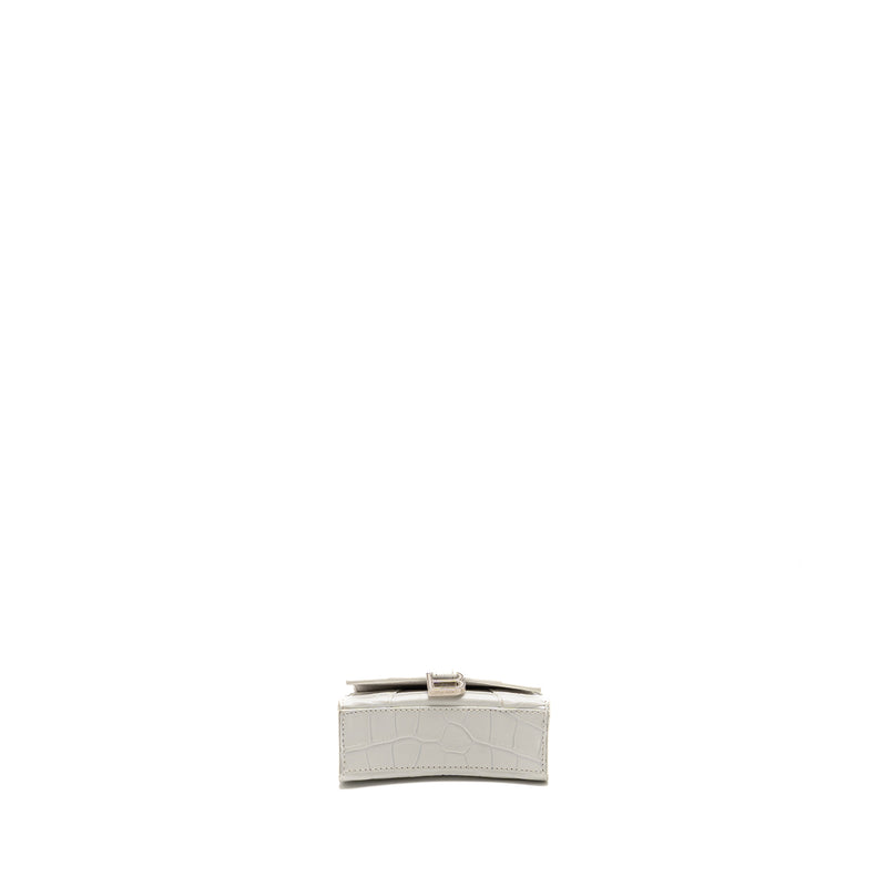 Balenciaga MINI Hourglass Bag CROC Embossed Calfskin White SHW
