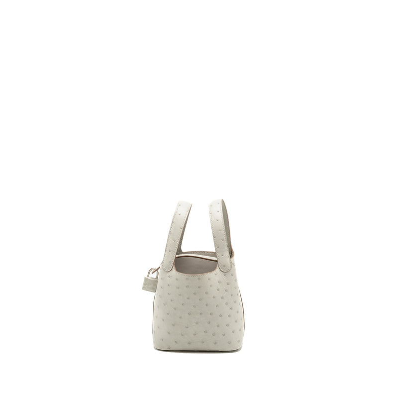 Hermes Micro Picotin 14 lock bag ostrich Gris Perle SHW stamp B