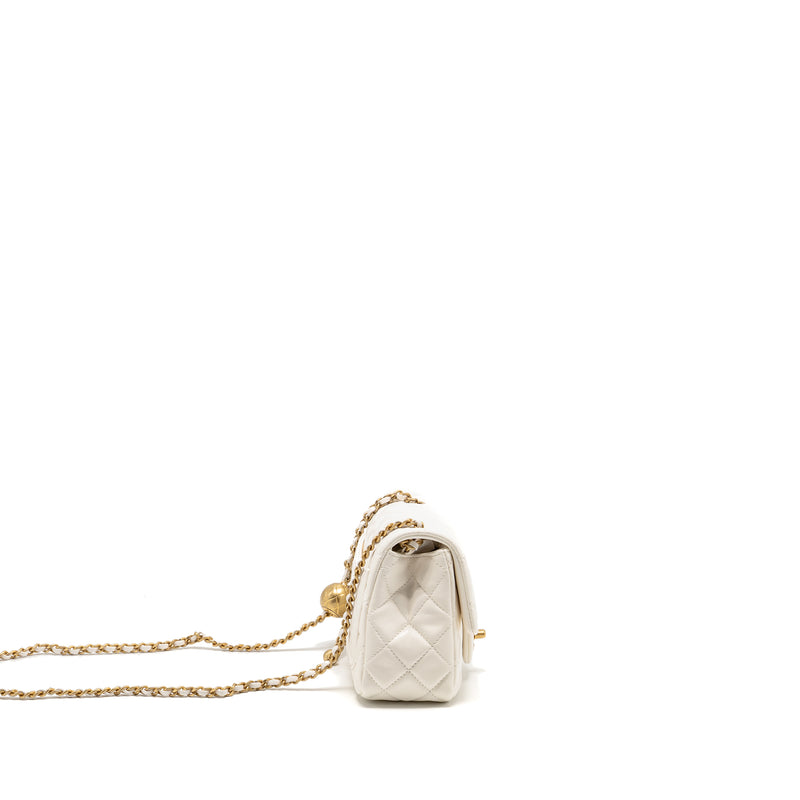 Chanel Pearl Crush Mini Square Flap Bag Lambskin White GHW (Microchip)