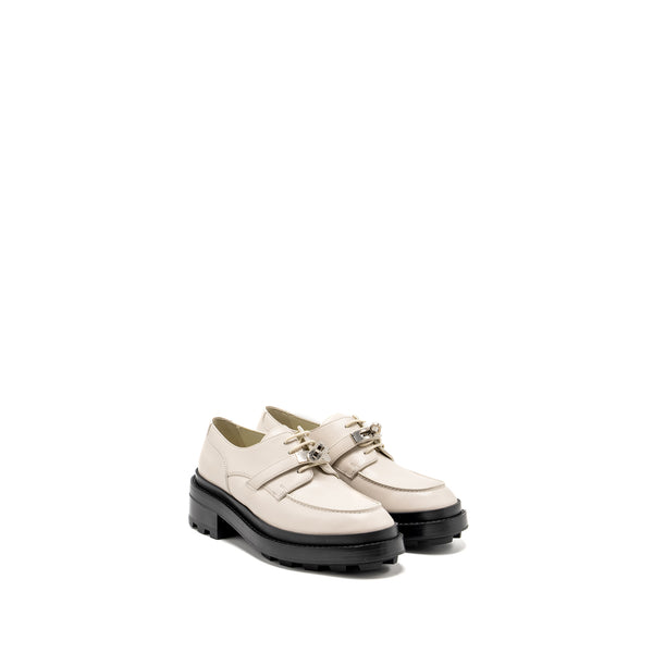 Hermes Size 37 Richelieu Derby First Loafer Beige Glaice SHW