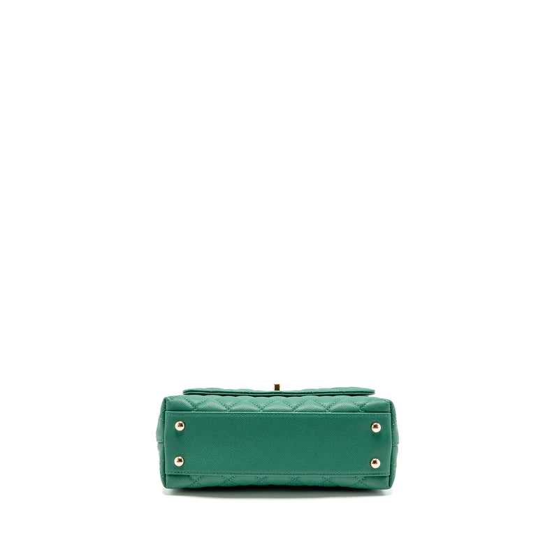 Chanel Small Coco handle caviar green LGHW (microchip)