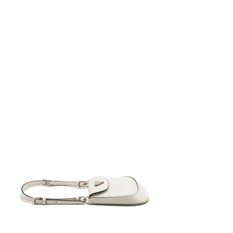 Prada Mini Cleo Shoulder Bag Brushed Leather White SHW