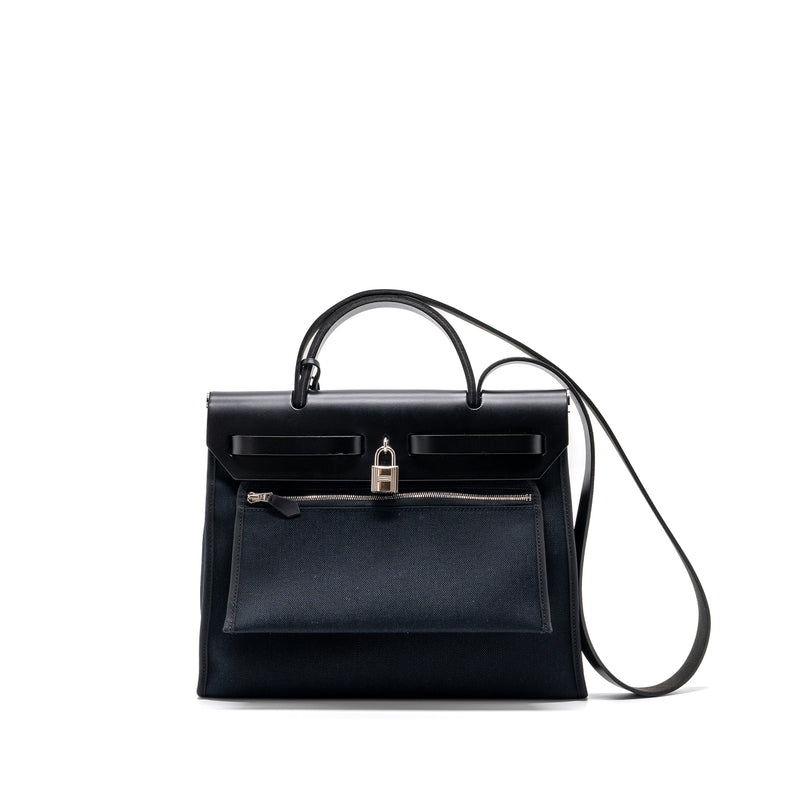 Hermes herbag 31 zip bag canvas/ hunter black SHW stamp C