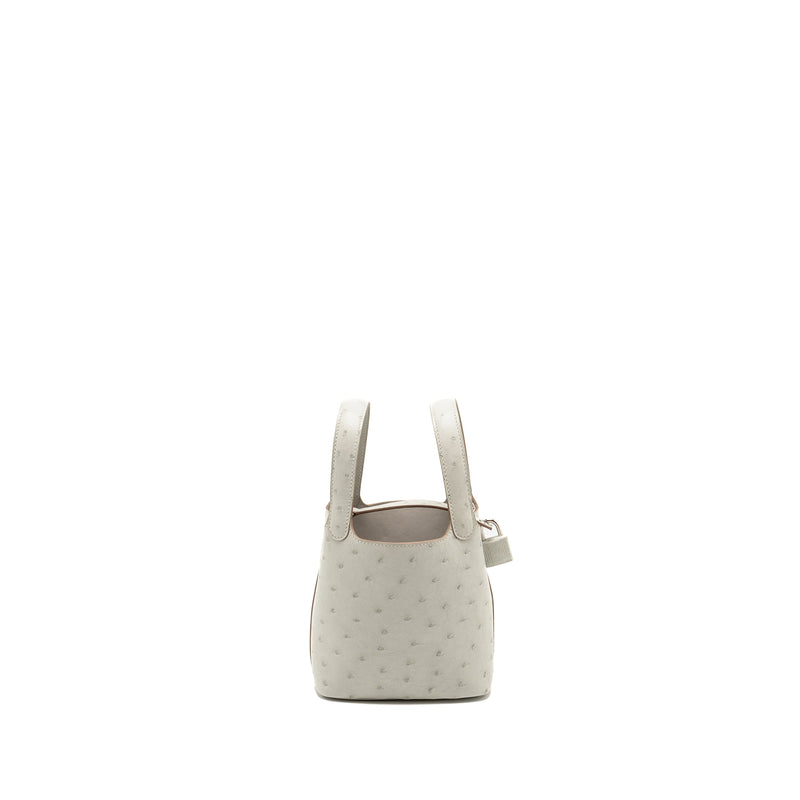 Hermes Micro Picotin 14 lock bag ostrich Gris Perle SHW stamp B
