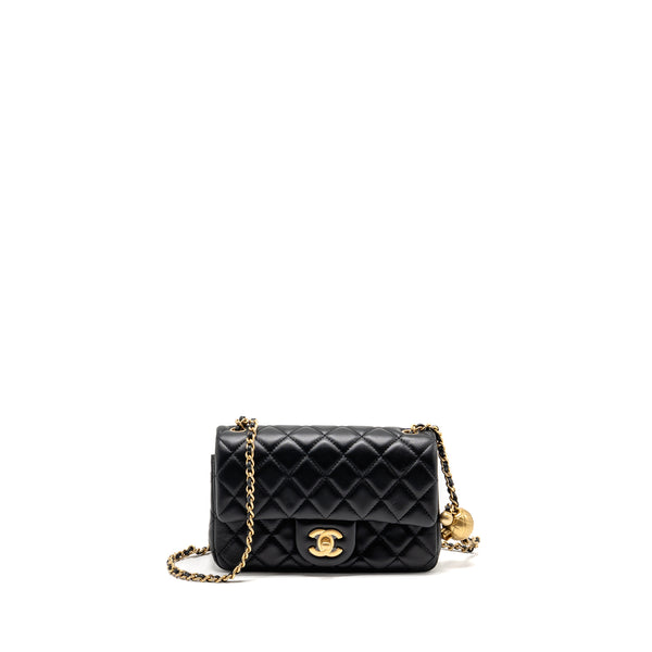CHANEL Pearl Crush Mini Rectangular Flap Bag Lambskin Black GHW (Microchip)
