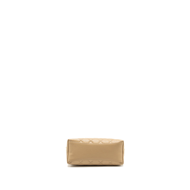 Chanel CC Logo Quilted Mini Clutch with Chain Caviar Beige GHW (Microchip)