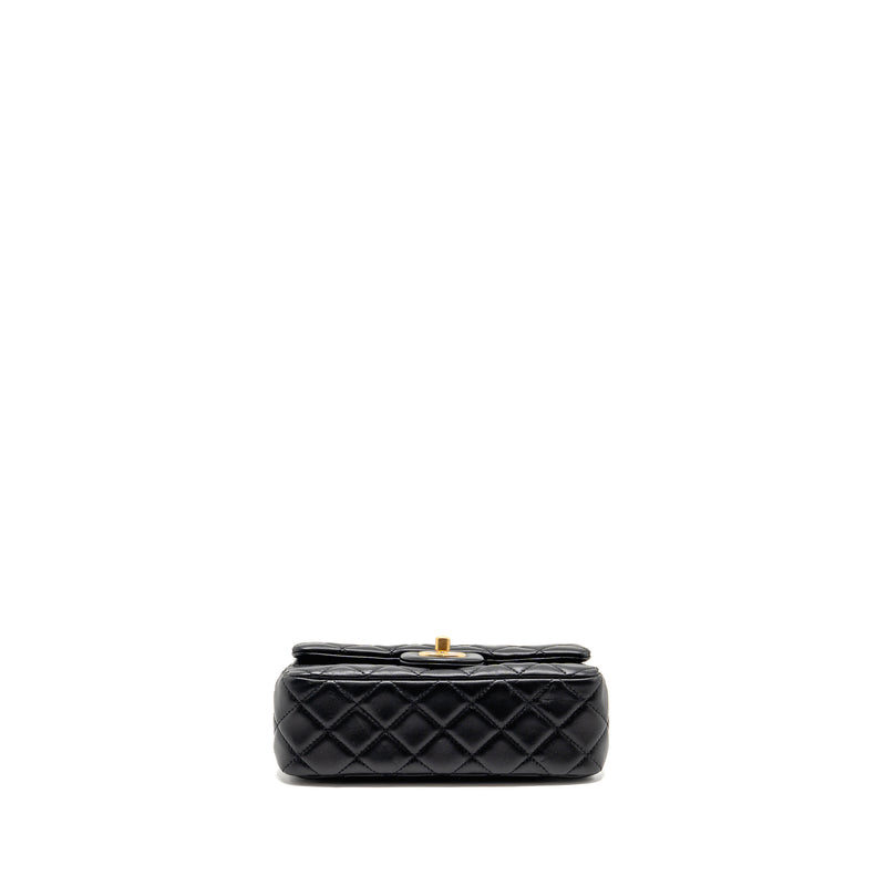 CHANEL Pearl Crush Mini Rectangular Flap Bag Lambskin Black GHW (Microchip)