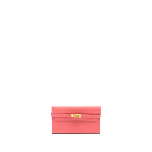 Hermes Kelly Long Wallet Epsom Rose Lipstick GHW Stamp X