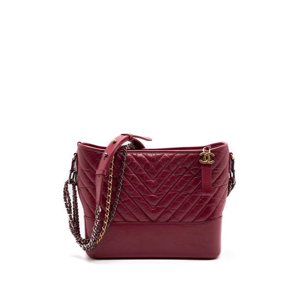 Chanel large chevron Gabrielle hobo bag calfskin raspberry multicolour hardware