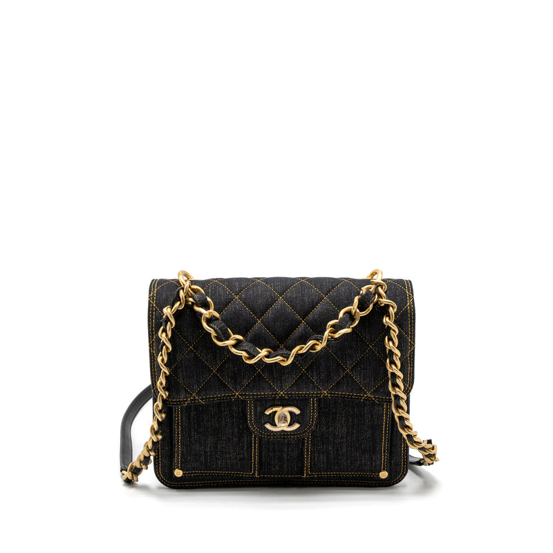 Chanel Blue Quilted Denim Mini Classic Flap Bag Brushed Gold