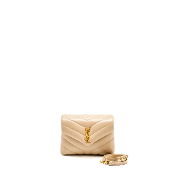 SAINT LAURENT / YSL Toy LouLou Quilted Shoulder Bag Calfskin Beige GHW