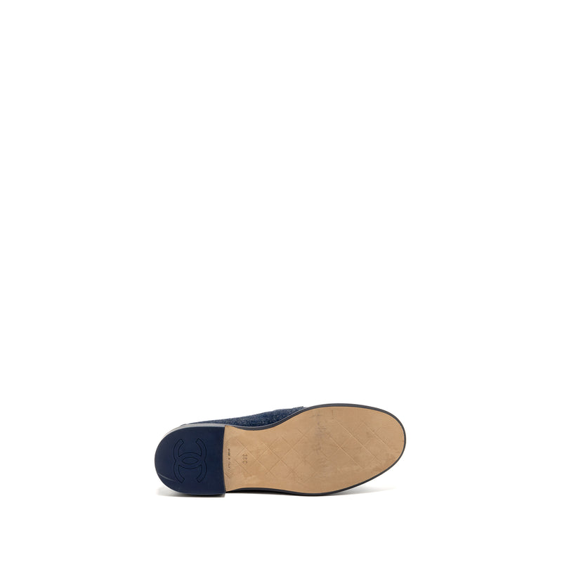 Chanel Size 38 CC Turnlock Loafer Quilted Denim Blue LGHW