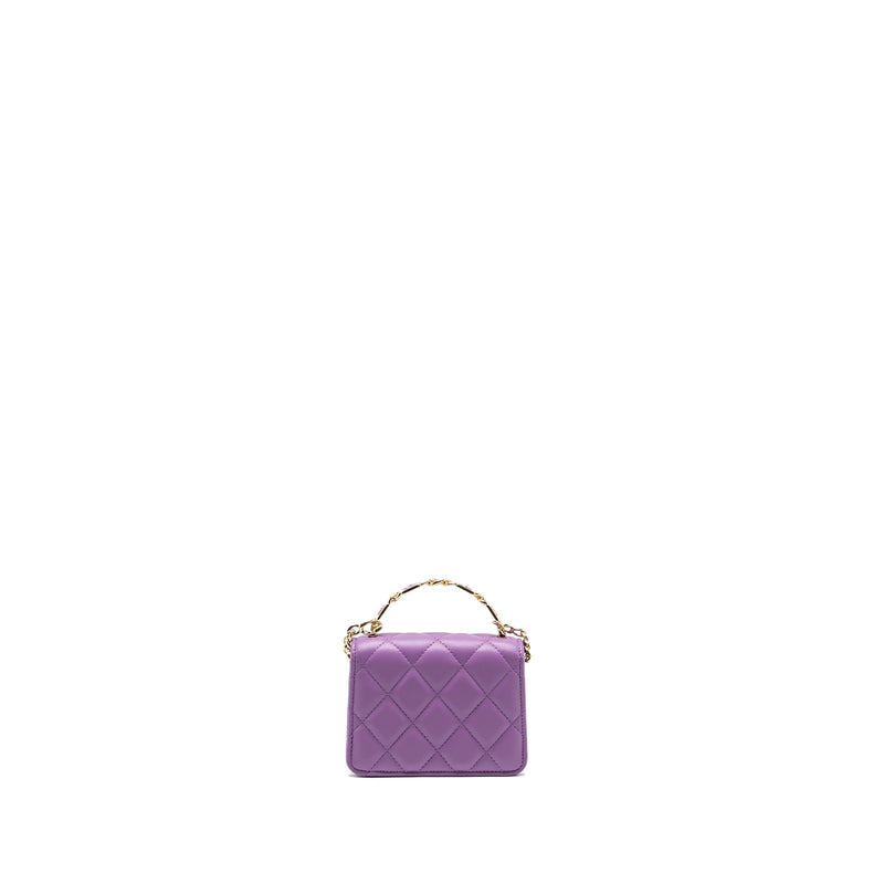 Chanel detailed top handle flap mini clutch with chain lambskin purple LGHW (microchip)