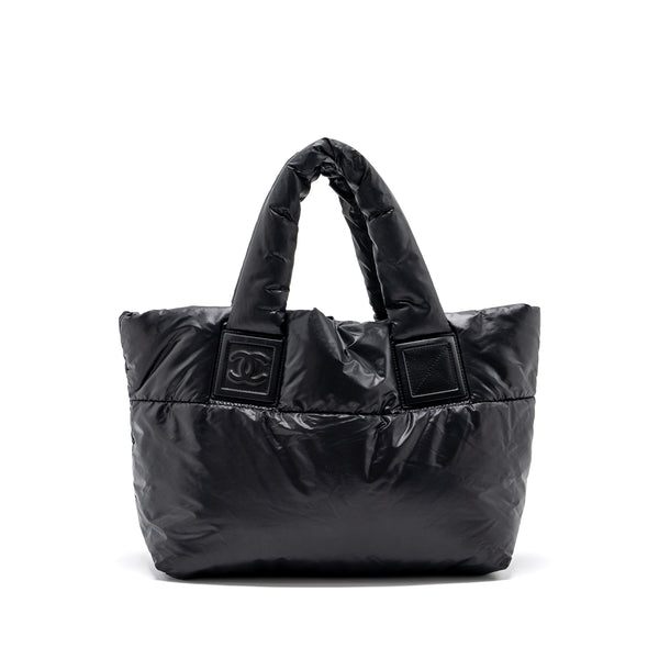 Chanel small puffy Down tote bag nylon black SHW