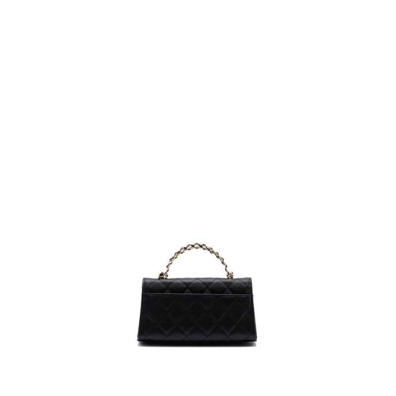 Chanel top handle mini flap bag with chain caviar black LGHW (microchip)