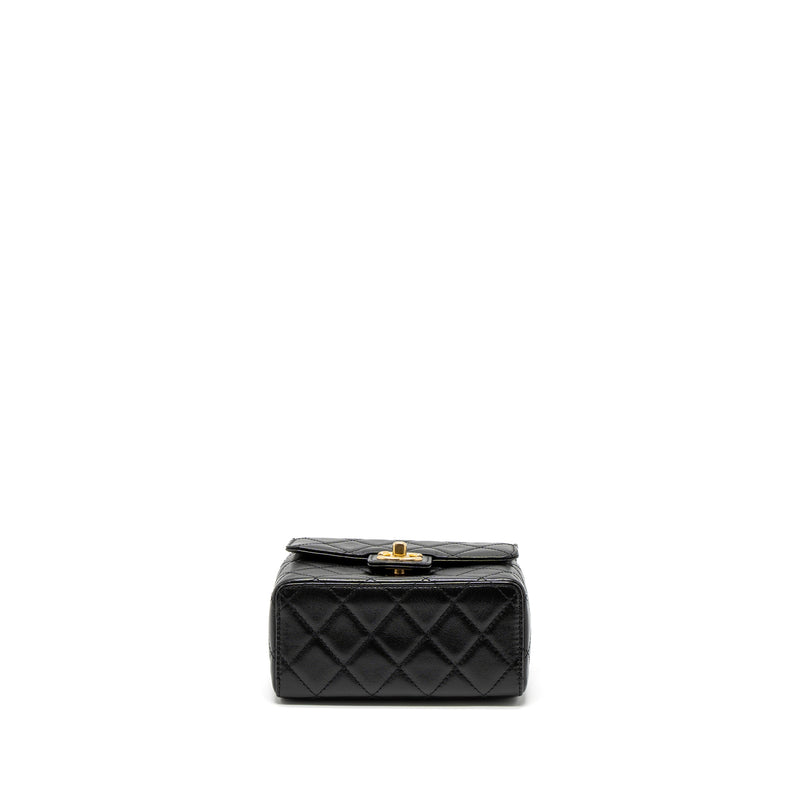 Chanel 22K Retro New Classic Square Mini Flap Bag Goatskin Black Brushed GHW (Microchip)