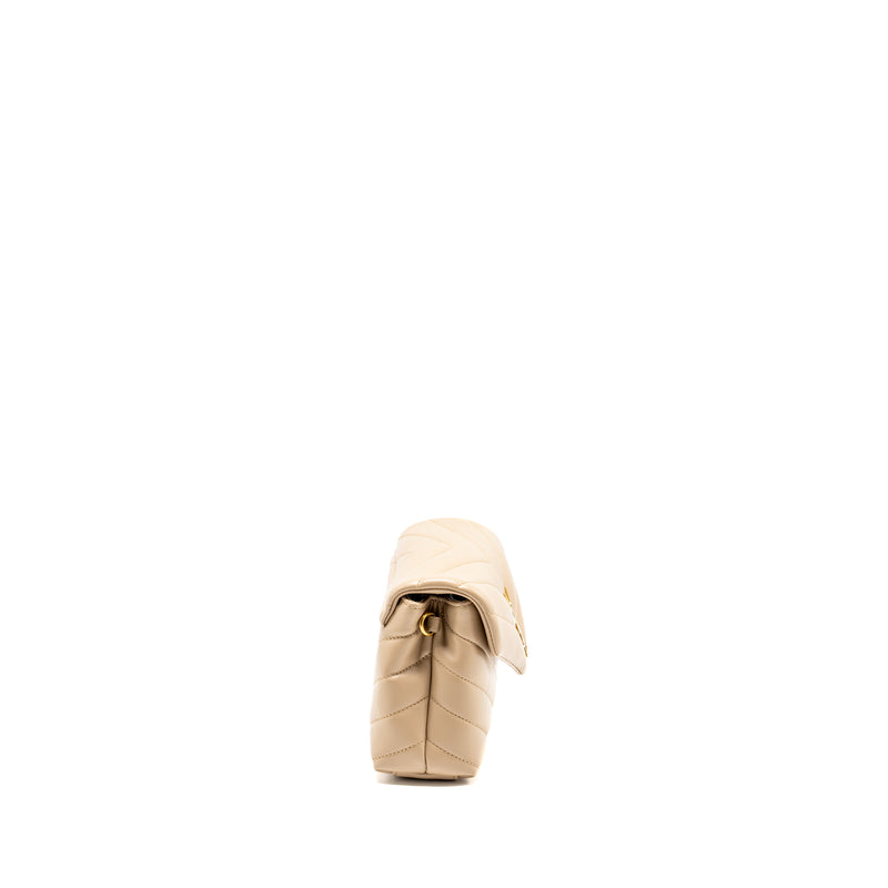 SAINT LAURENT / YSL Toy LouLou Quilted Shoulder Bag Calfskin Beige GHW