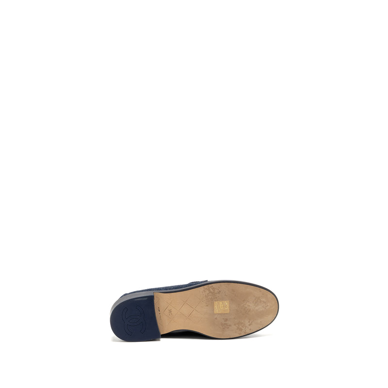 Chanel Size 38 CC Turnlock Loafer Quilted Denim Blue LGHW