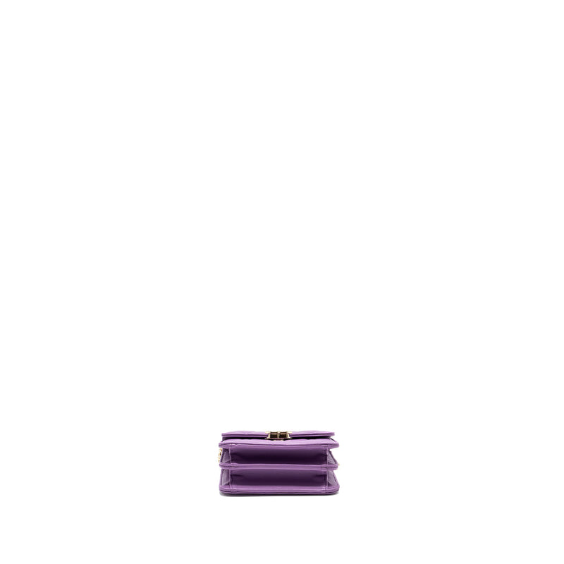 Chanel detailed top handle flap mini clutch with chain lambskin purple LGHW (microchip)