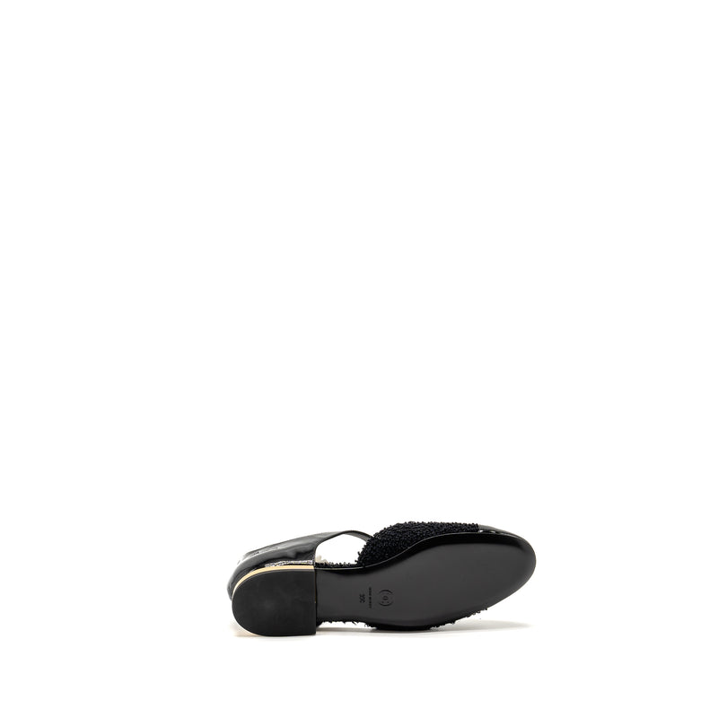 Chanel Size 39 21K CC Logo Ballerinas Tweed/Patent Calfskin Black GHW