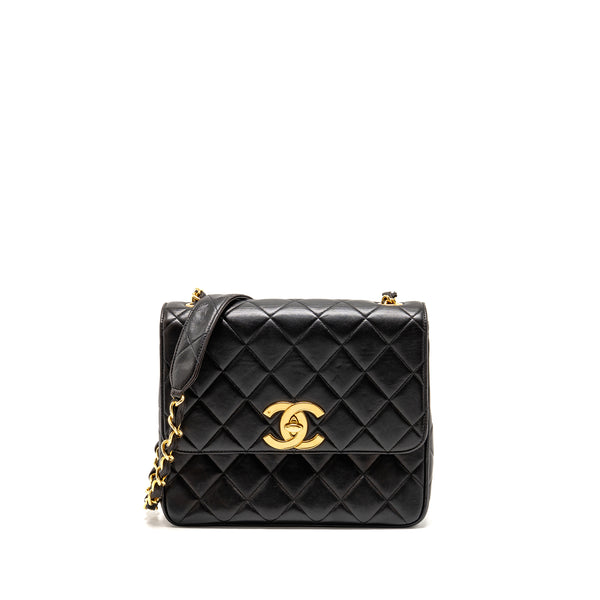 Chanel Vintage Large Square Flap Bag Lambskin Black GHW