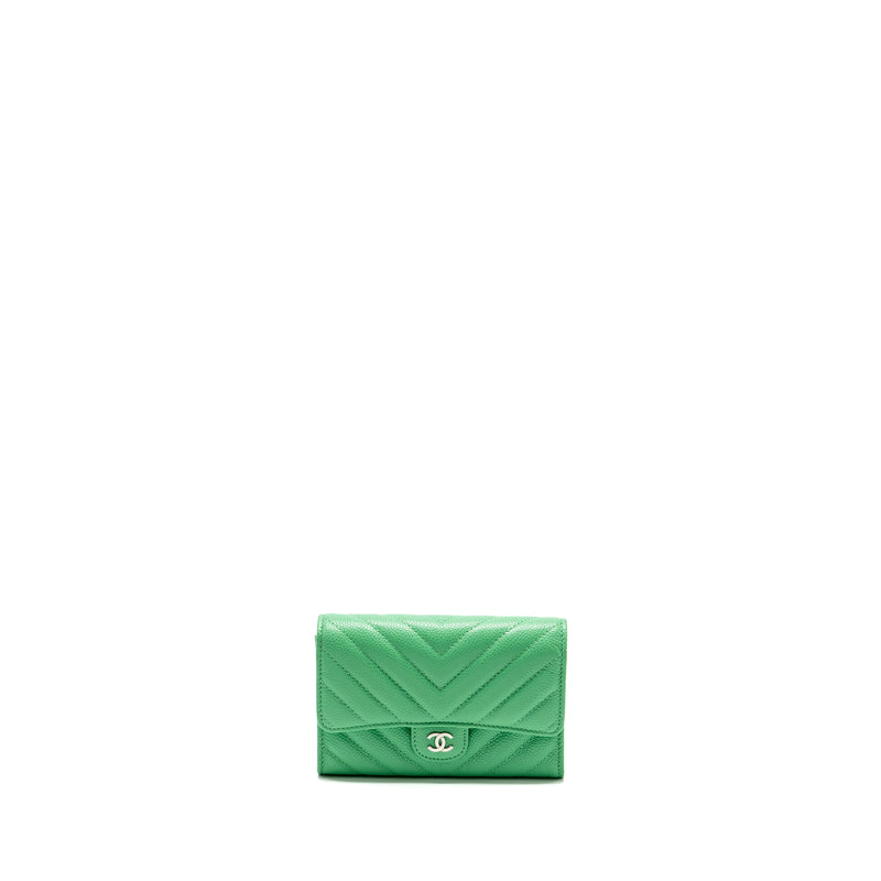 Chanel Classic Flap Wallet Chevron Caviar Green SHW