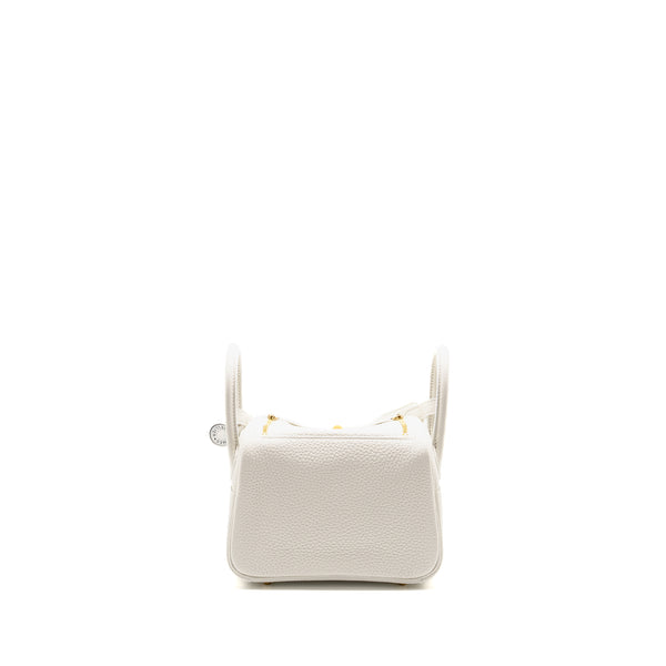 Hermes Mini Lindy Clemence New White GHW STAMP B