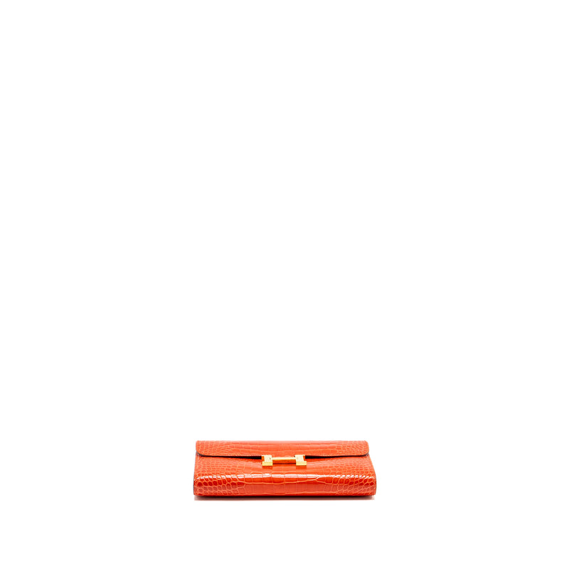 Hermes Constance Long Wallet Shiny Alligator Mississippiensis Orange Poppy GHW Stamp X