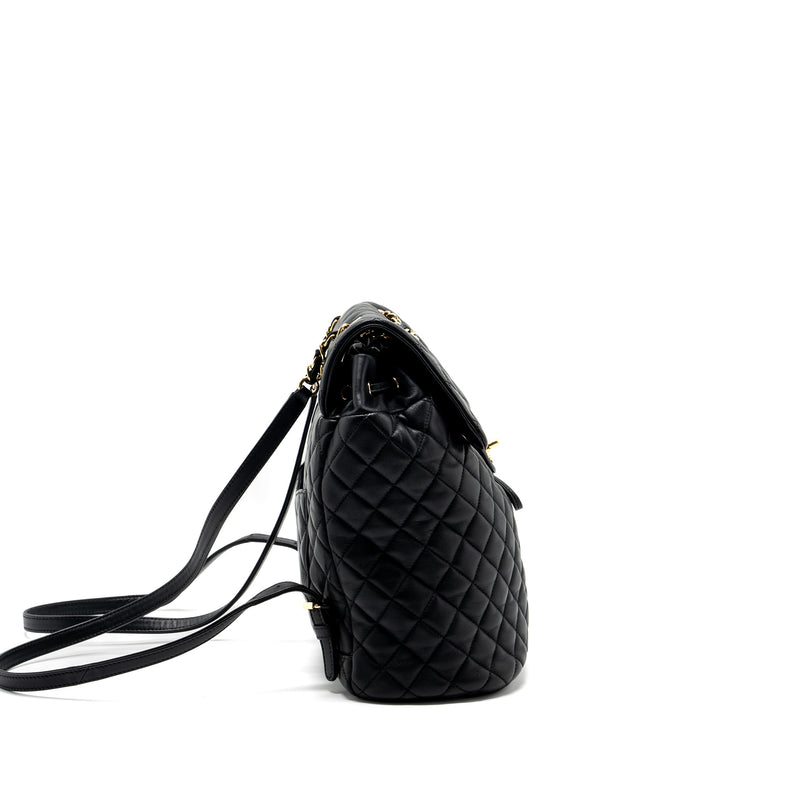 Chanel quilted flap backpack lambskin black GHW