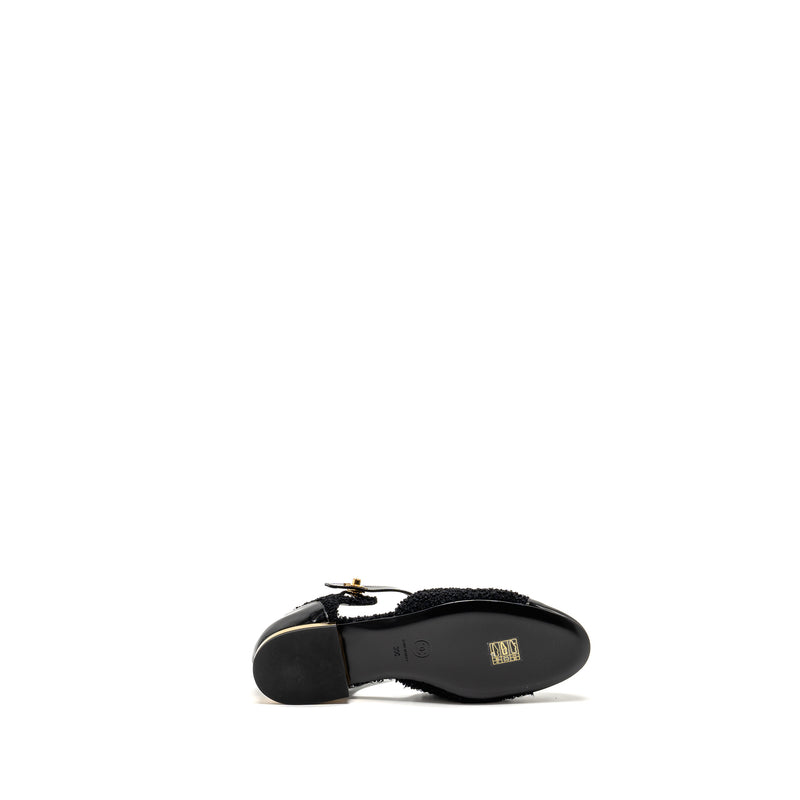Chanel Size 39 21K CC Logo Ballerinas Tweed/Patent Calfskin Black GHW