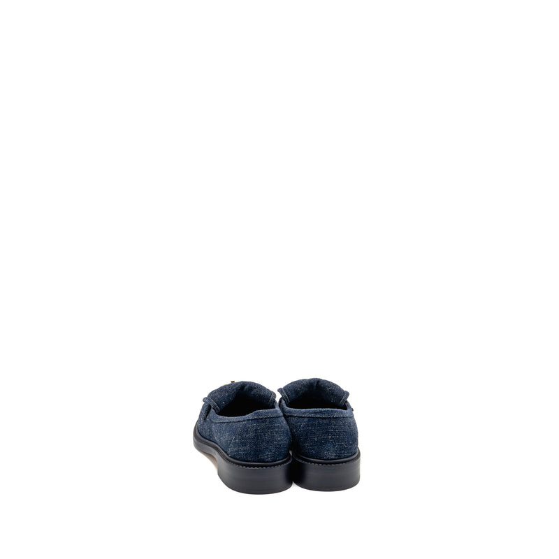 Chanel Size 38 CC Turnlock Loafer Quilted Denim Blue LGHW