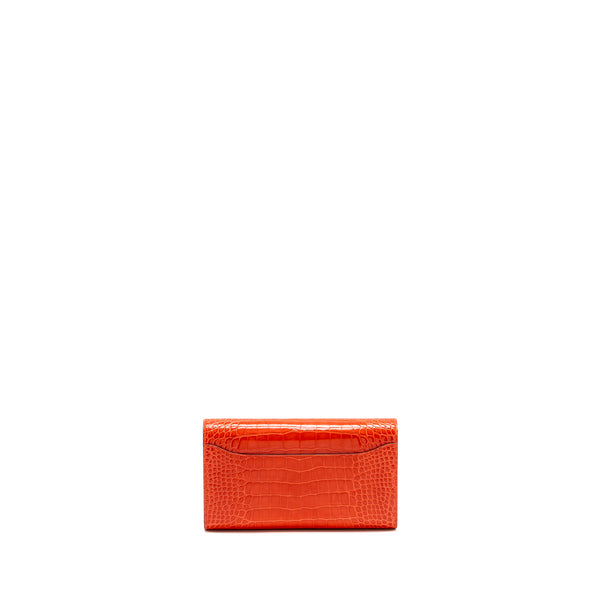 Hermes Constance Long Wallet Shiny Alligator Mississippiensis Orange Poppy GHW Stamp X