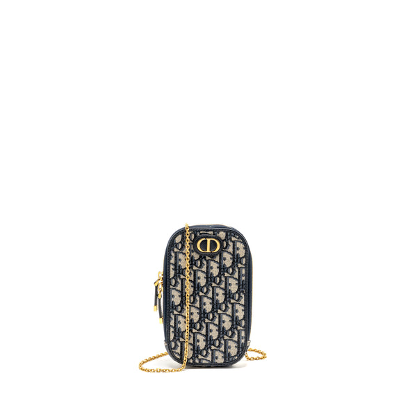 Dior 30 Montaigne Phone Pouch Oblique Jacquard Canvas Navy GHW