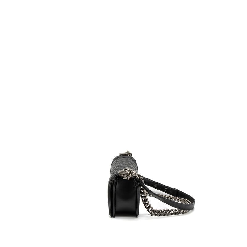 Chanel Small Boy Bag Calfskin Black Ruthenium Silver Hardware
