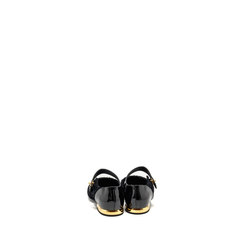 Chanel Size 39 21K CC Logo Ballerinas Tweed/Patent Calfskin Black GHW