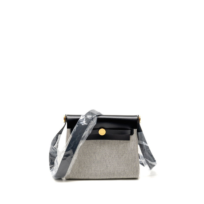 Hermes Herbag Mini Canvas/Hunter Leather Black/Ecru GHW Stamp K