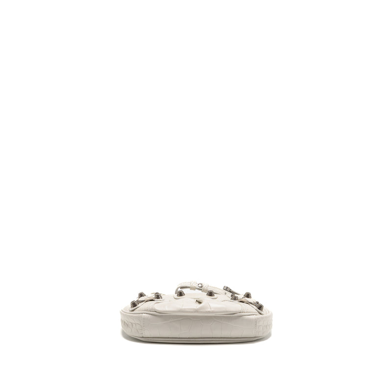 Balenciaga Mini Le Cagole Shoulder Bag Croc-Embossed Calfskin White SHW