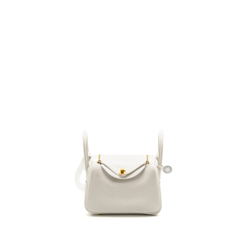 Hermes Mini Lindy Clemence New White GHW STAMP B