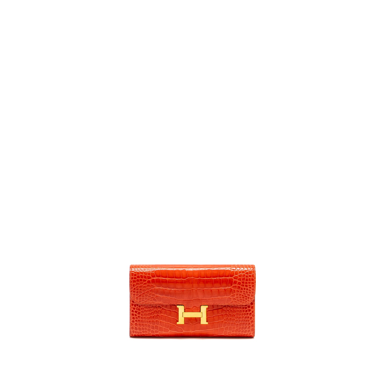 Hermes Constance Long Wallet Shiny Alligator Mississippiensis Orange P
