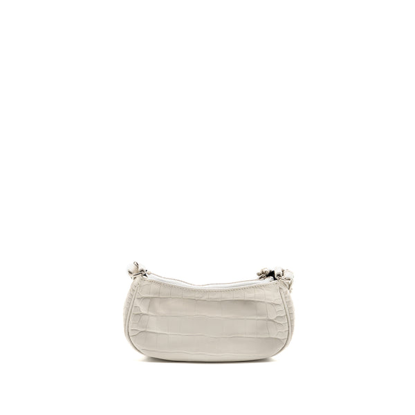 Balenciaga Mini Le Cagole Shoulder Bag Croc-Embossed Calfskin White SHW