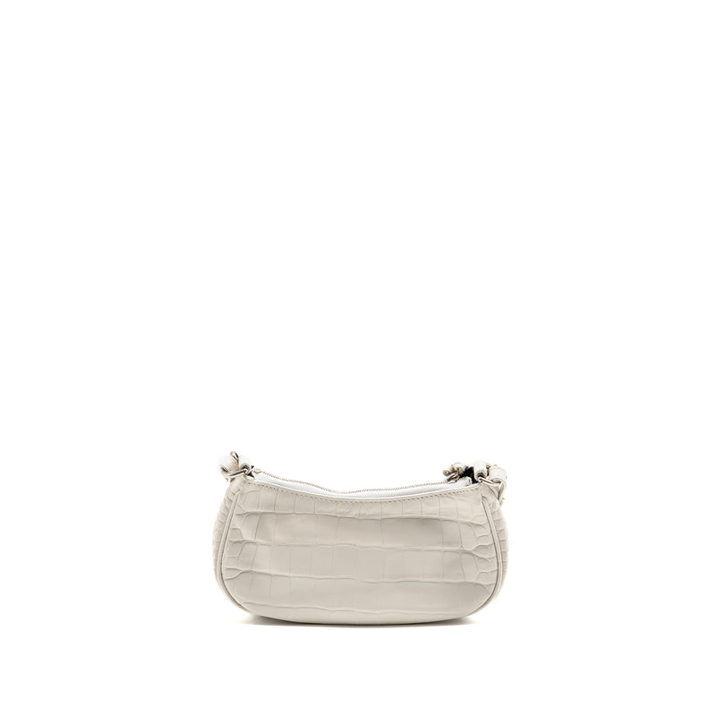 Balenciaga Mini Le Cagole Shoulder Bag Croc-Embossed Calfskin White SHW