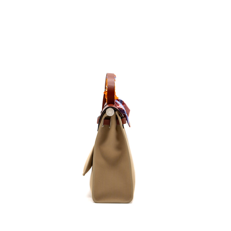 Hermes herbag 31 zip bag canvas / hunter leather trench/ Cuvier SHW stamp D