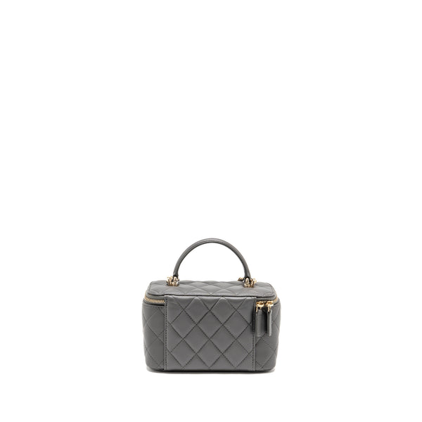 Chanel Top Handle Long Vanity with Chain Lambskin Grey LGHW (microchip)