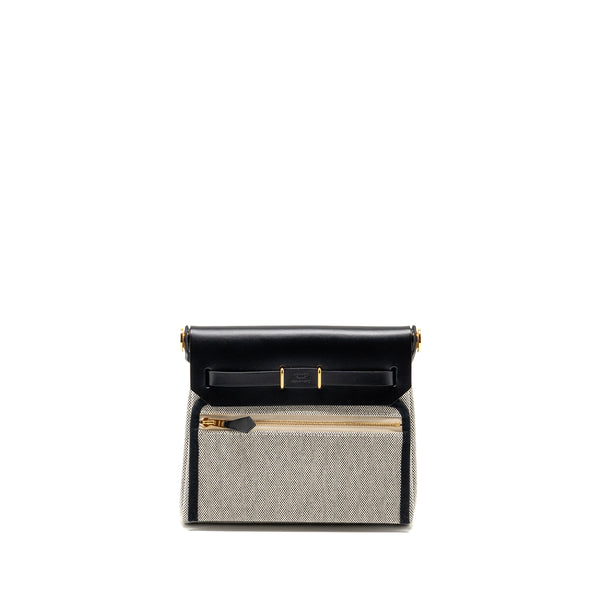 Hermes Herbag Mini Canvas/Hunter Leather Black/Ecru GHW Stamp K