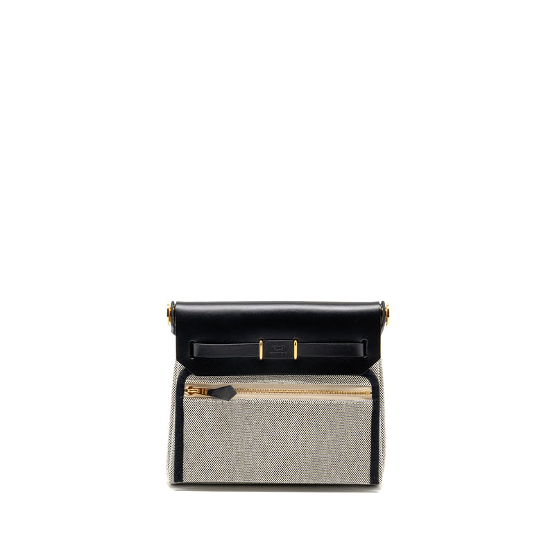 Hermes Herbag Mini Canvas/Hunter Leather Black/Ecru GHW Stamp K