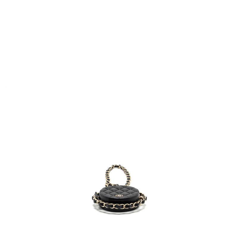 Chanel 22c Quilted Round Clutch With Chain Lambskin Black LGHW