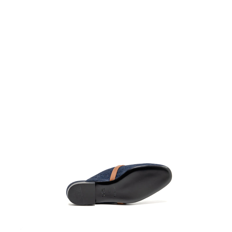 Hermes Size 38 Oz Mule Calfskin/Denim Canvas Bleu Brut/Gold SHW