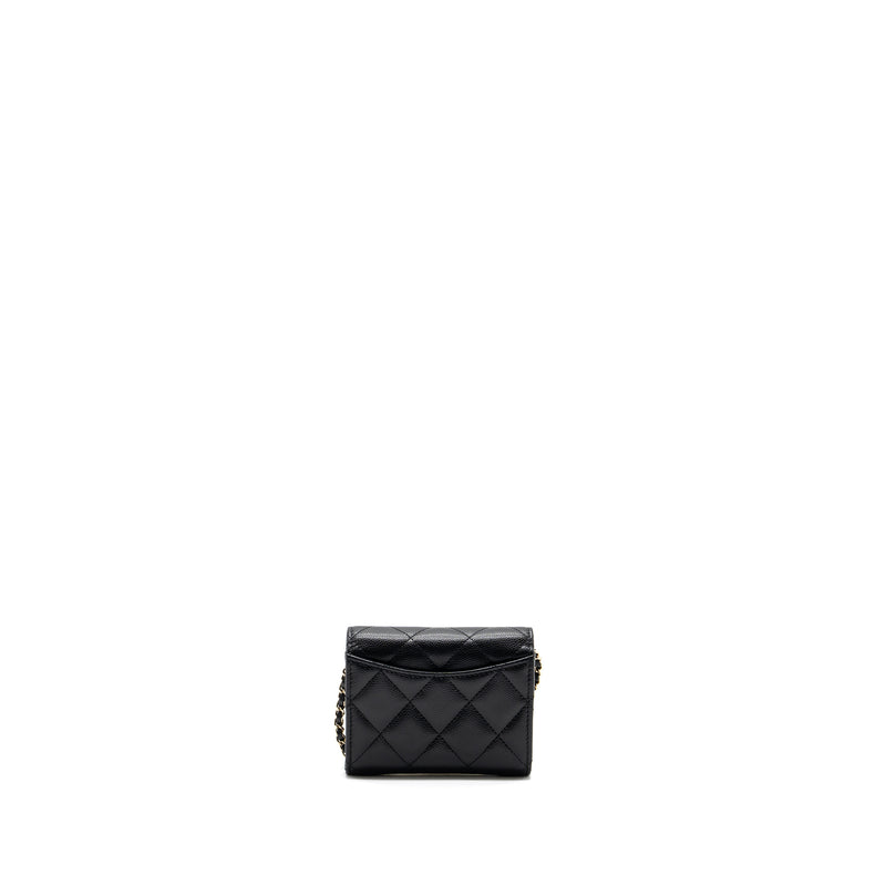 Chanel Card Holder With Chain Caviar Black LGHW